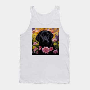 Black Labrador Sitting in flowers Tank Top